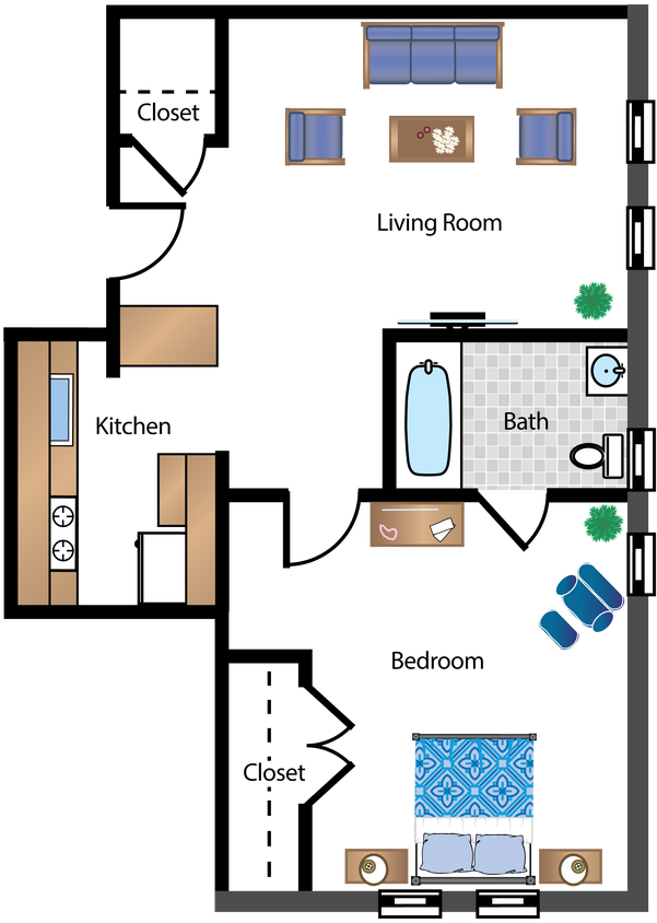 Floor Plan - Renovated 1 Bedroom 05A Tier 