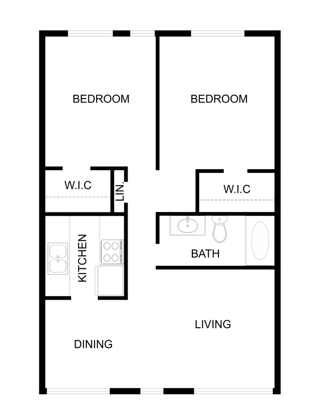 Floor Plan - TWO BEDROOM ONE BATH B1