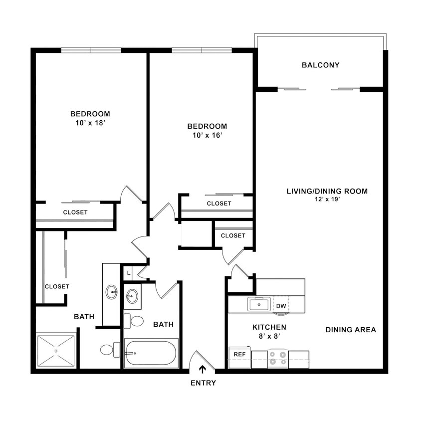2 BD / 2 BA ? 1,050 SF - Brentwood Unrenovated