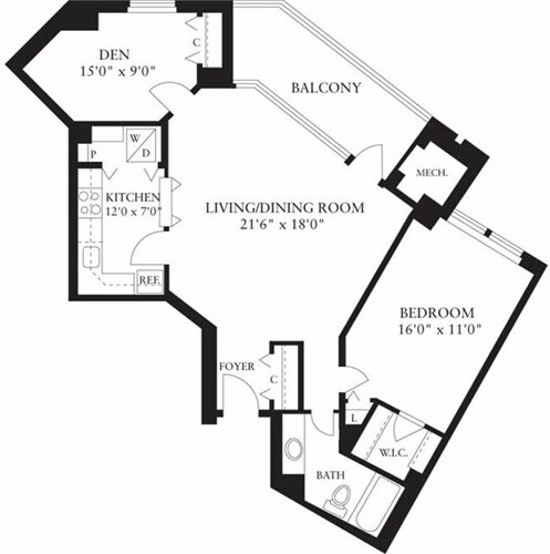 Floor Plan - 1 Bedroom Q