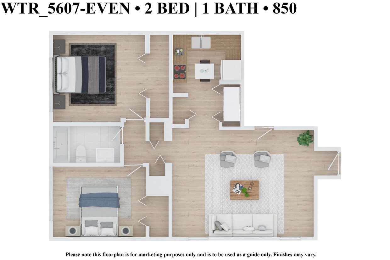 Floor Plan - Two Bedroom One Bath - WTR850