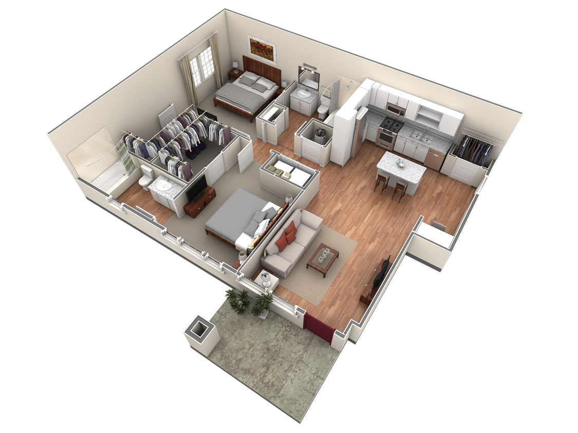 Floor Plan - 2 BR Designer Courtyard w/ Garage