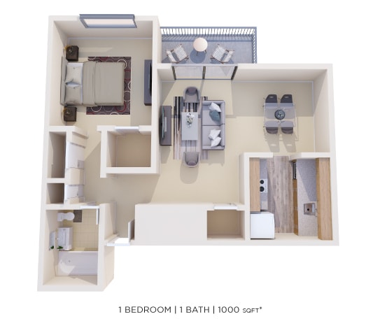 Floor Plan - One Bedroom - 1,000 sqft