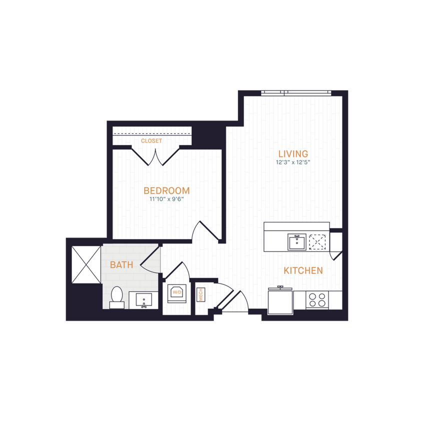 Floor Plan - J2 | 1 Bed | 1 Bath