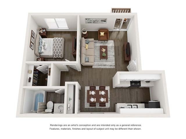 Floor Plan - 1 Bed 1 Bath A2