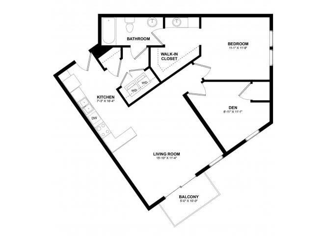 Floor Plan - 1x1¼ Den D