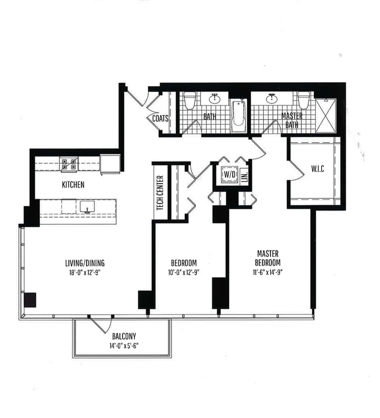 2 BR, 2 BTH floor plan 1225 Old Town - 2 BR, 2 BTH