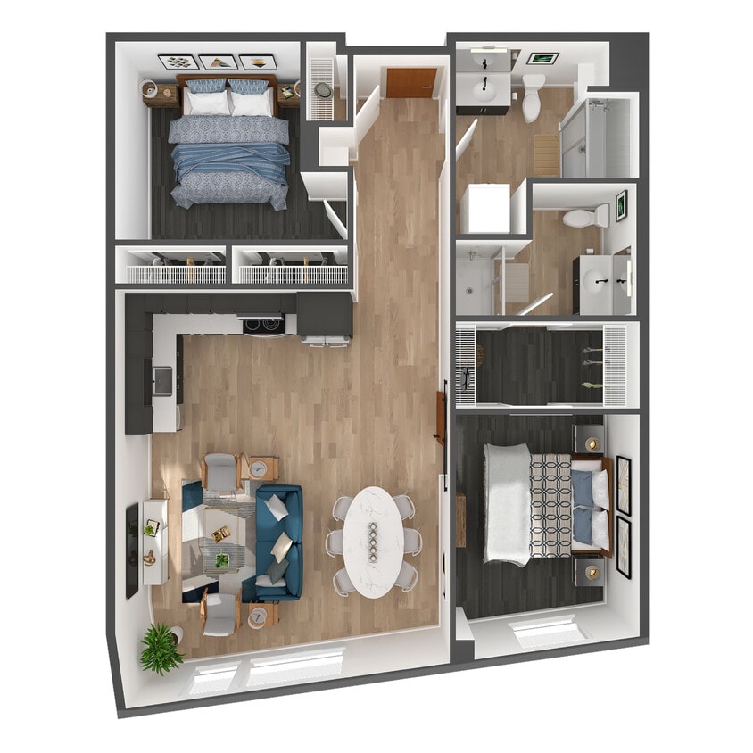 Floor Plan - 2 Bed, 2 Bath- D
