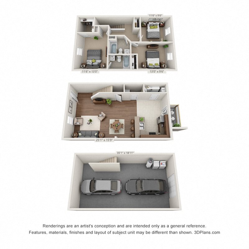 Floor Plan - 3 Bedroom Townhome with Drive Under Garage