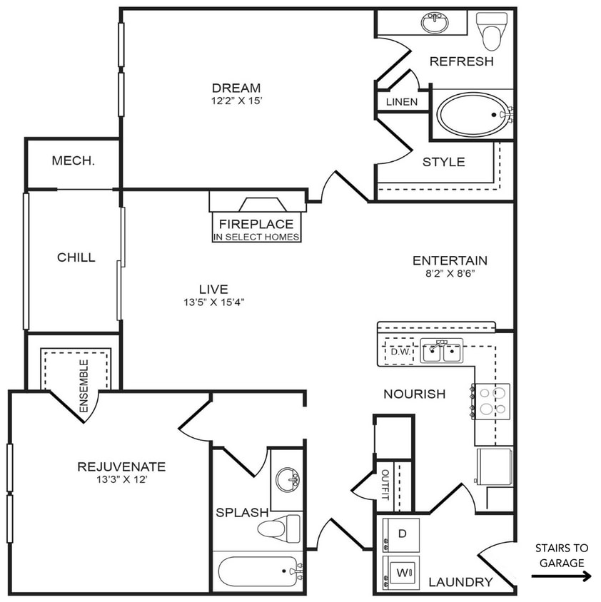 Floor Plan - 2 Bedroom, 2 Bathroom, Garage 1,084 SF 22AG