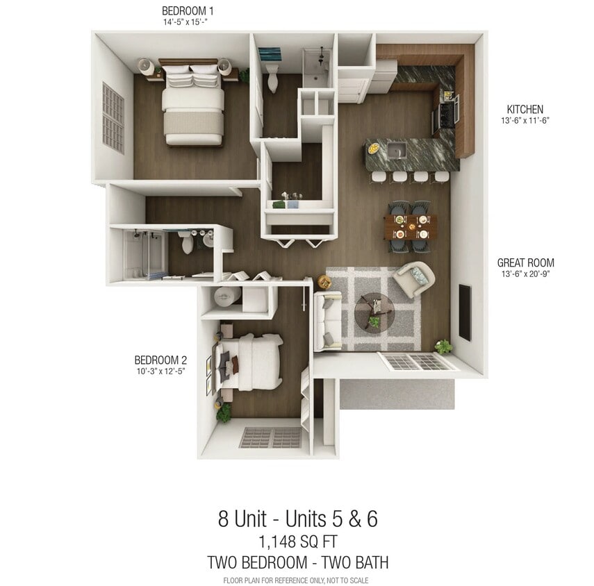 Floor Plan - 2 bd 2 ba Upper 7&8