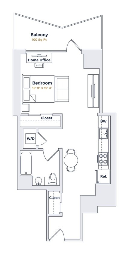 Floor Plan - BEACH - Studio One Bathroom