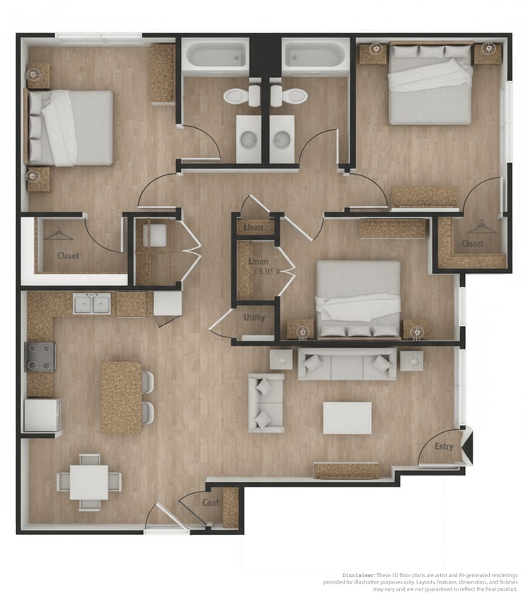 Floor Plan - 3 Bedrooms, 2 Bathrooms