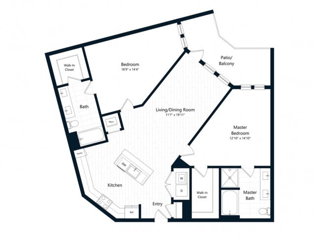 Floor Plan - Two Bedroom Two Bath (1303 SF)