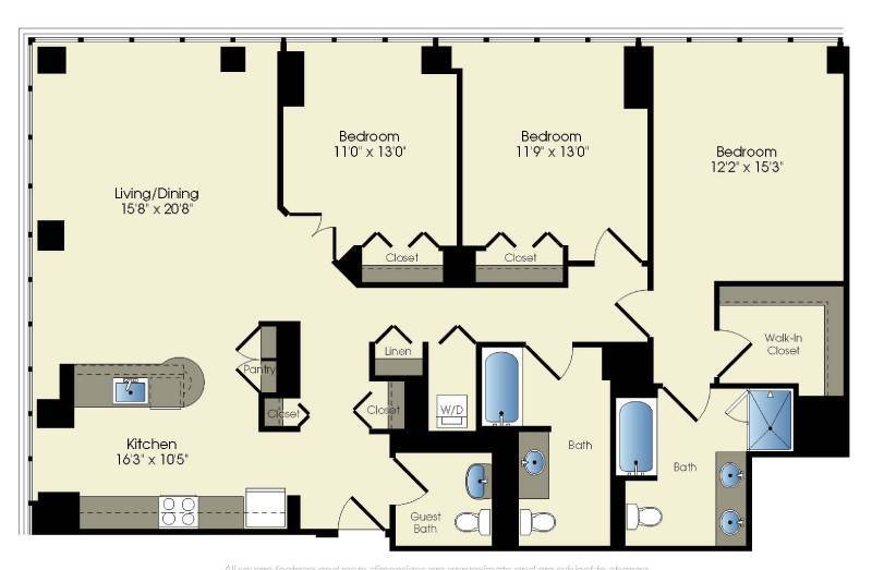 Floor Plan - 3 bedroom / 2 bath (PH1)