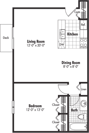 Floor Plan - One Bedroom 1 Bath