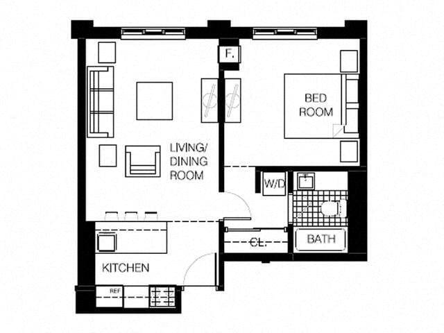 Floor Plan - 1 Bedroom, 1 Bathroom
