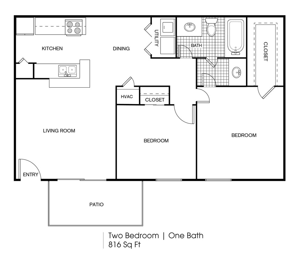 FP_Timber Ridge_B4_816 SF.jpeg - 2 bedroom 1 bath