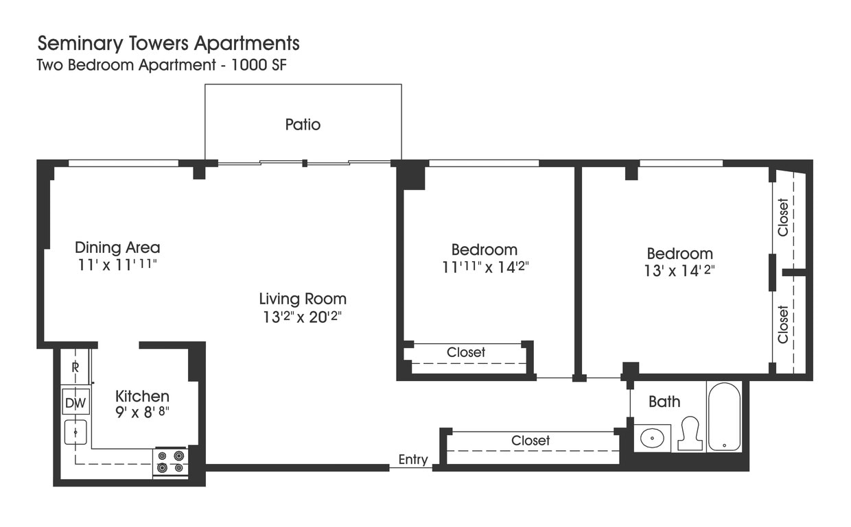 Floor Plan - 2BR 1BA (1020sf)