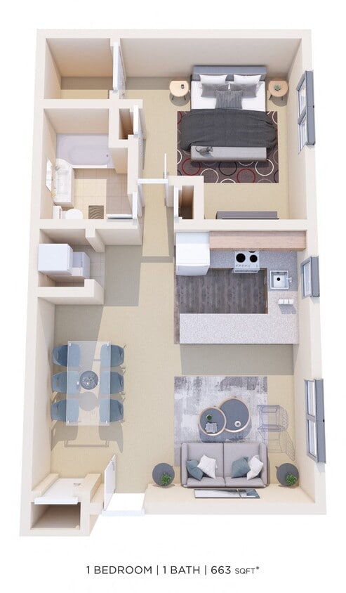 Floor Plan - One Bedroom - 633 sqft
