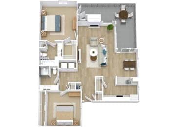Floor Plan - Two Bedroom Wraparound Patio