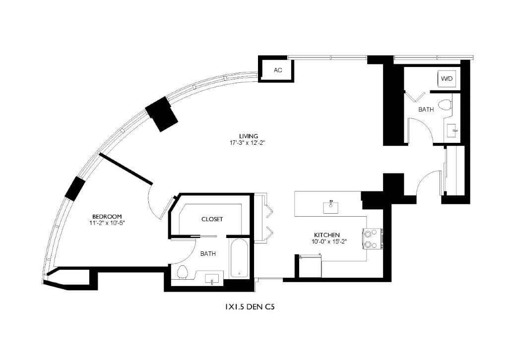 Floor Plan - 1x1.5 Den C5
