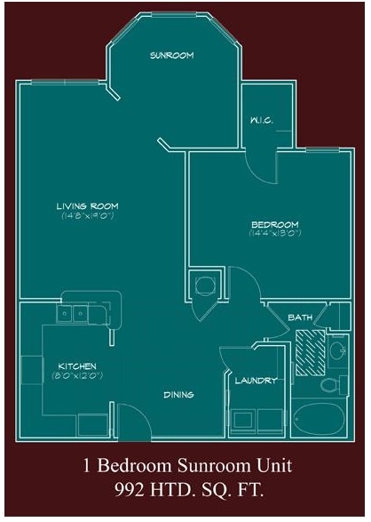 1BR/1BA w/Sunroom sqft992 - The Cardinal - w/ Sunroom