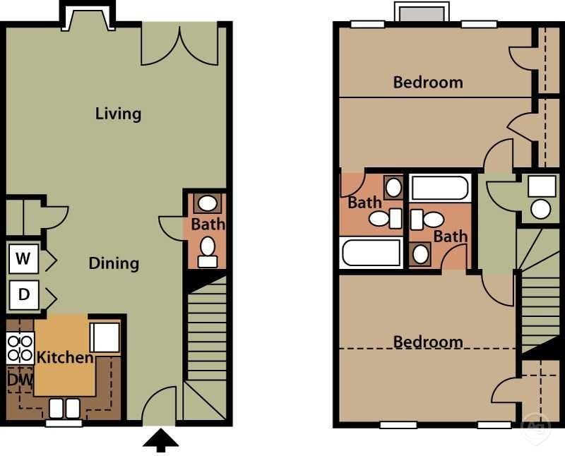 Floor Plan - 2 Bedroom 2.5 Bath Townhome