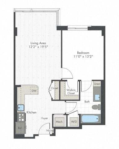 Floor Plan - 1 Bed/1 Bath-E1