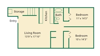 2BR/1BA - Two Bedroom