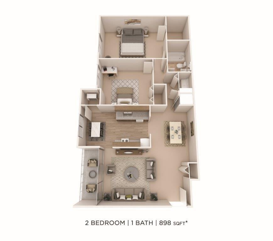 Floor Plan - Two Bedroom - 898 sqft