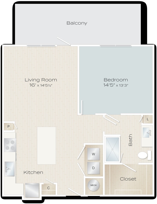 Clipper Floor Plan 1 bedroom 1 bath with den and balcony - Clipper