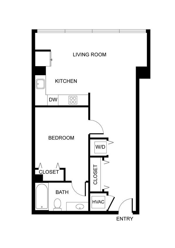 Floor Plan - West 7th | 1 Bedroom, 1 Bathroom 206