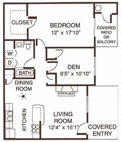 Floor Plan - 1 Bedroom / 1 Bathroom with Den