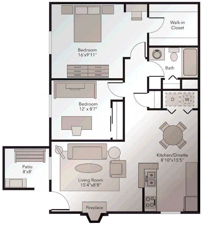 Floor Plan - Lisburne - Two Bedroom One Bath