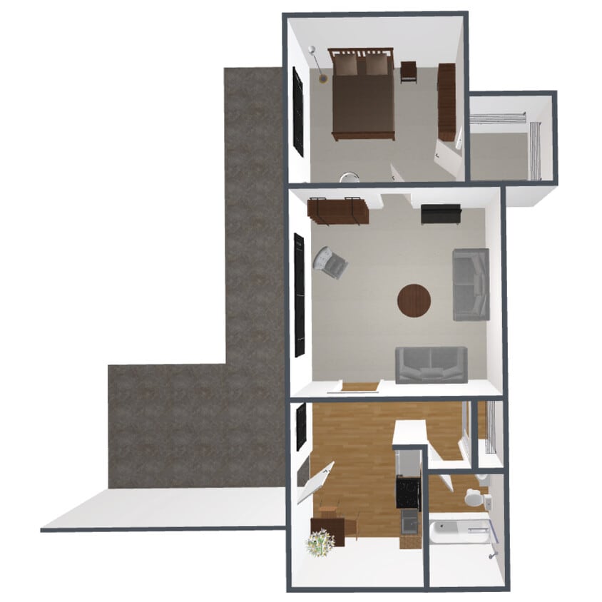D-KR Floor Plan - 1 Bedroom, 1 Bath - D-KR
