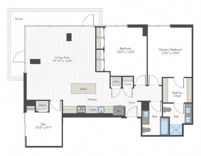 Floor Plan - 2 Bed/2 Bath Den-V