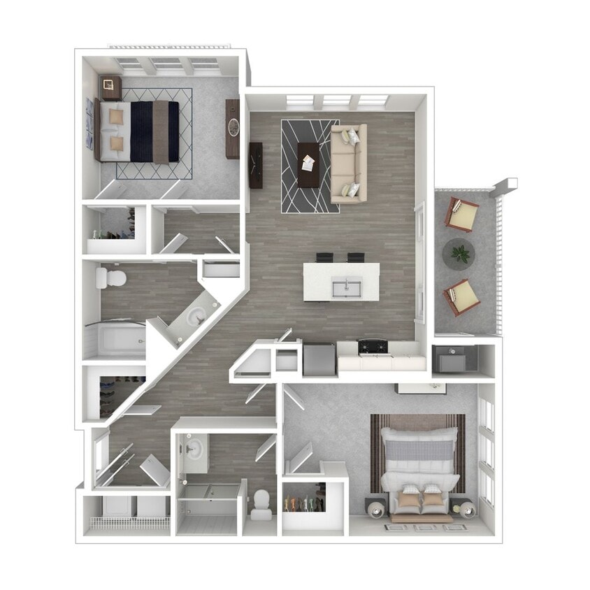 Floor Plan - Two Bedroom 1,076 SQF(elevator building)