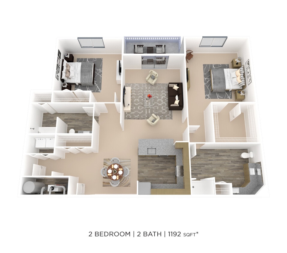 Floor Plan - Two Bedroom 2 Bath- 1,192 sqft