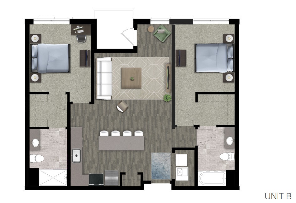 Floor Plan - 2Bedroom/2Bath + Balcony  B (L)