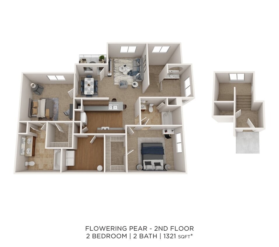 Floor Plan - Two Bedroom 2 Bath-1321 sqft