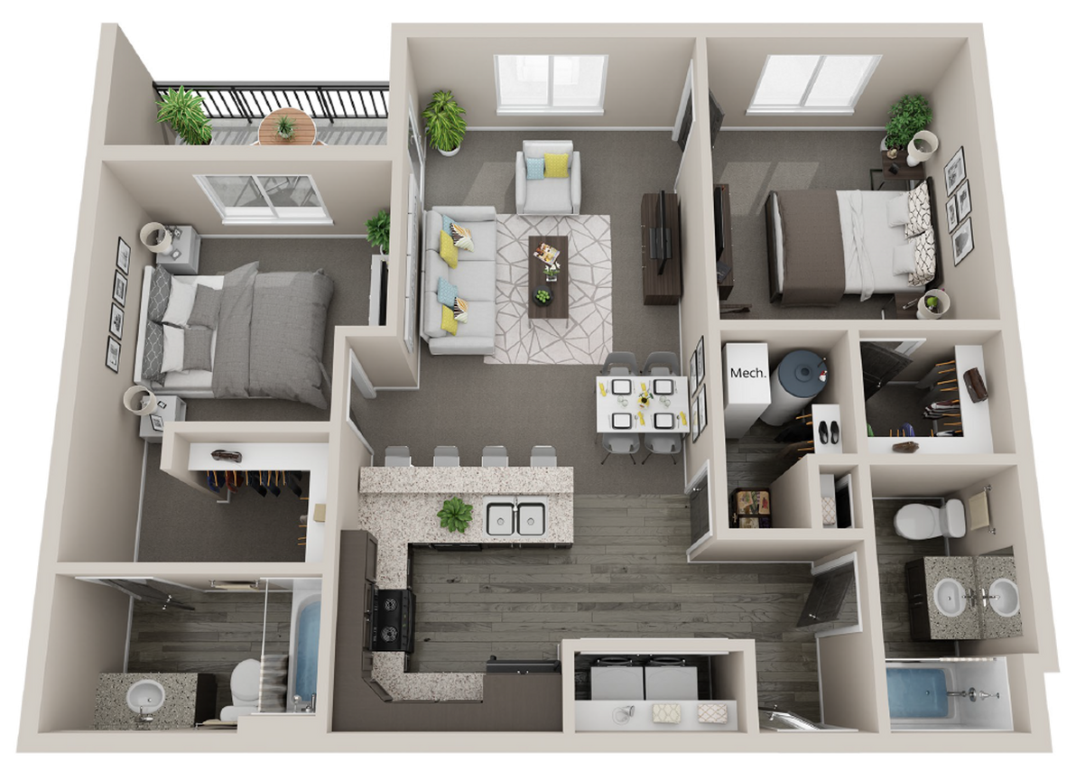 Floor Plan - 2 Bedroom 2 Bathroom Apartment