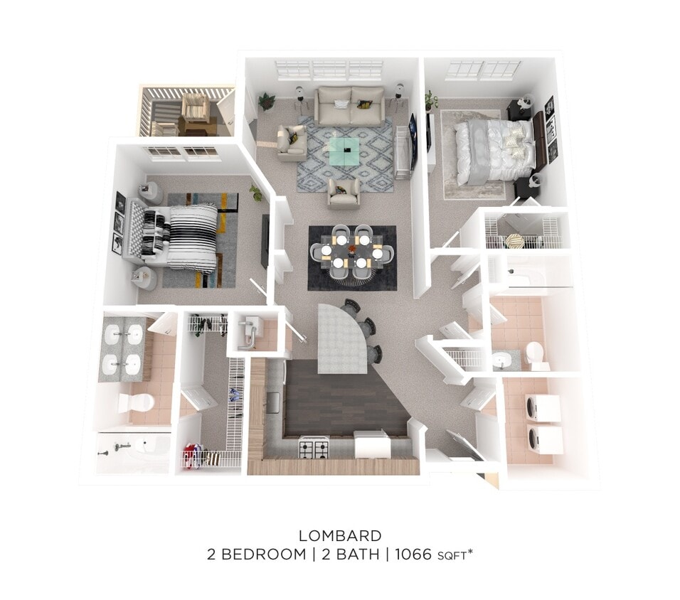 Floor Plan - Two Bedroom 2 Bath - 1,066 sqft