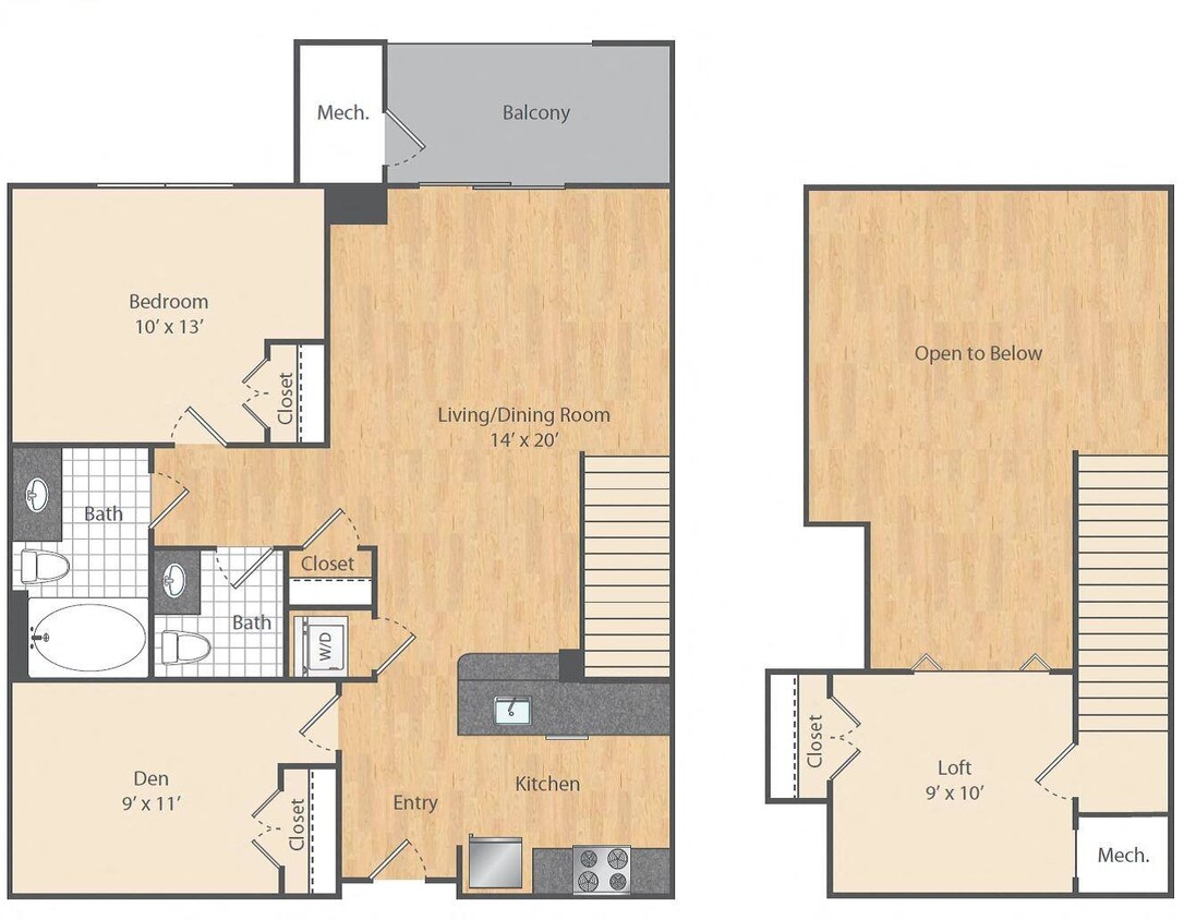 Floor Plan - 1 Bed/1.5 Bath Loft-A3L