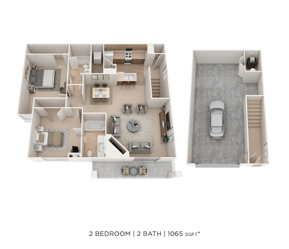 Floor Plan - Two Bedroom 2 Bath- 1065 sqft