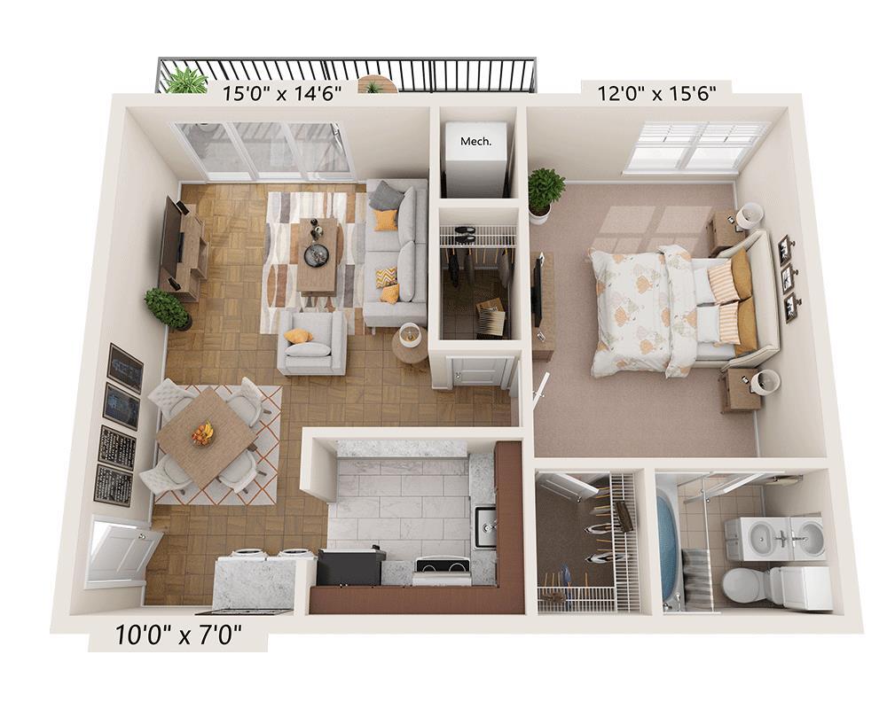 Floor Plan - One Bedroom A1B