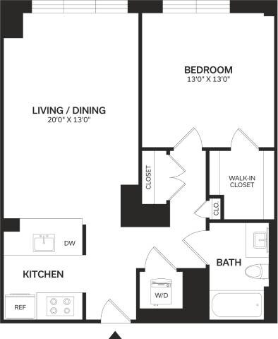 Floor Plan - 1 Bed/1 Bath-A6-Renovated