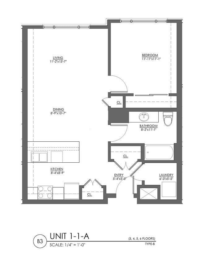 Floor Plan - 1 Bed 1 Bath - 782 sqft
