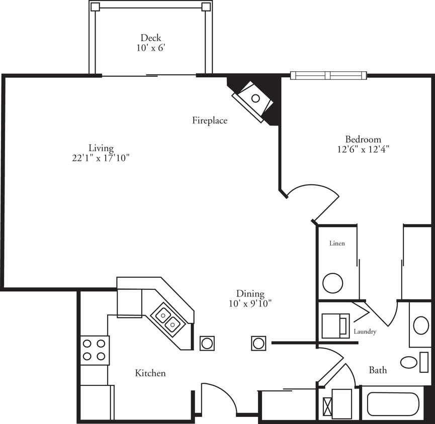 Floor Plan - Pinnacle - 1 Bed, 1 Bath Atlantic