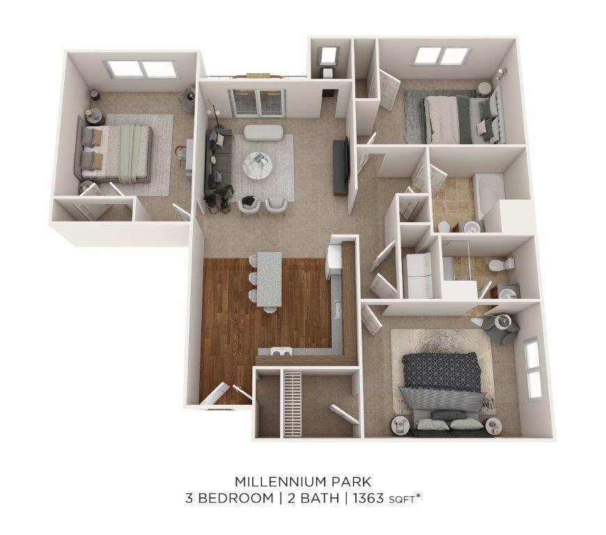 Floor Plan - Three Bedroom 2 Bath
